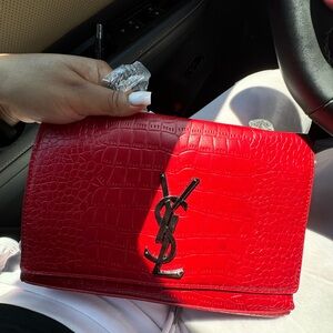 Yves Saint Laurent Red Croc-Embossed Clutch